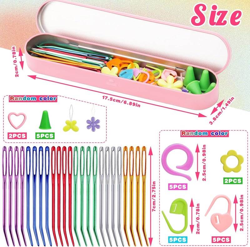 Fadoub 50 Pcs Yarn Needles, Darning Tapestry Needles Bent Kit, 24 Pcs Large Eye Weaving Crochet Blunt Yarn Needle for Yarn, Crocheting, Weaving with Stitch Markers Storage Box - Image 2